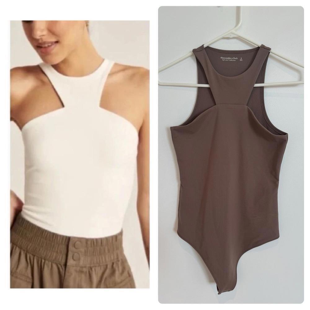 Abercrombie & Fitch Seamless Fabric High-Neck Bodysuit Women Small BROWN
